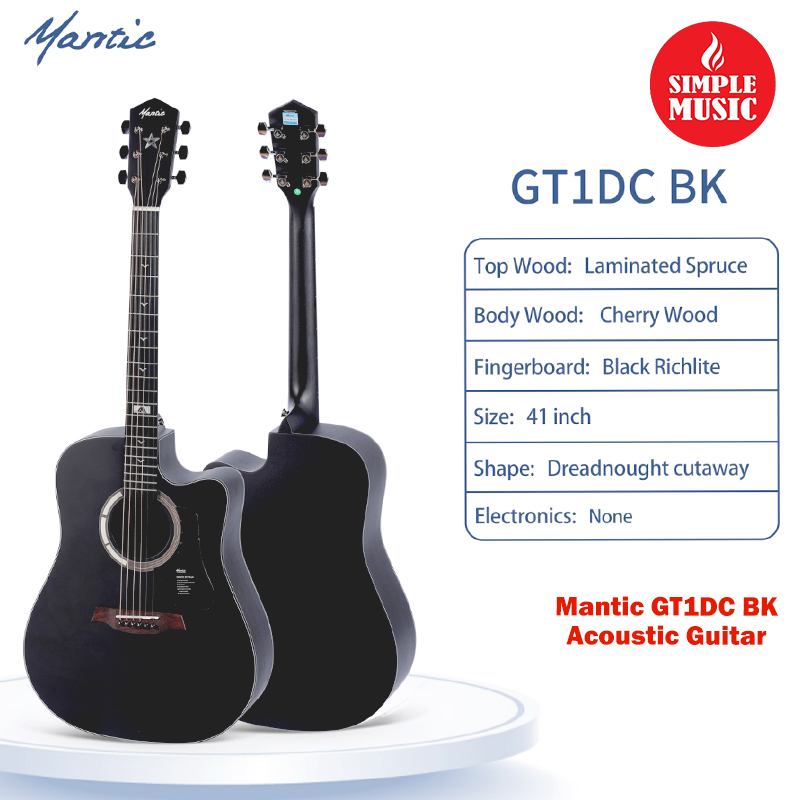 Mantic GT-1DC BK 41 Dreadnaught Cutaway Acoustic Guitar